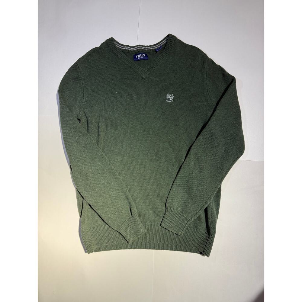 Chaps Men's Olive Green V-Neck Knit Sweater (Size Medium)